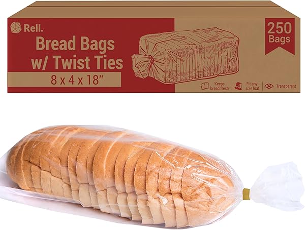 Reli. clear plastic gusseted bread bags with twist ties 250-pack