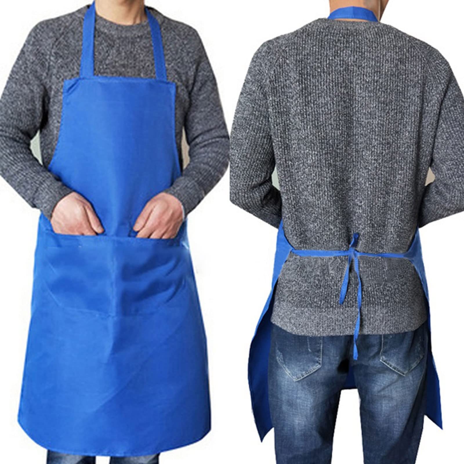 Delantal Impermeable de Color Liso con Bolsillos para Cocina, Restaurante, Tienda, Arte, Camarero (Amarillo)