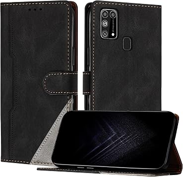 Case for Samsung Galaxy M31S, Flip Premium PU Leather Cover with [Kickstand][Card Holder][Shockproof TPU] Compatible with Galaxy M31S - Black