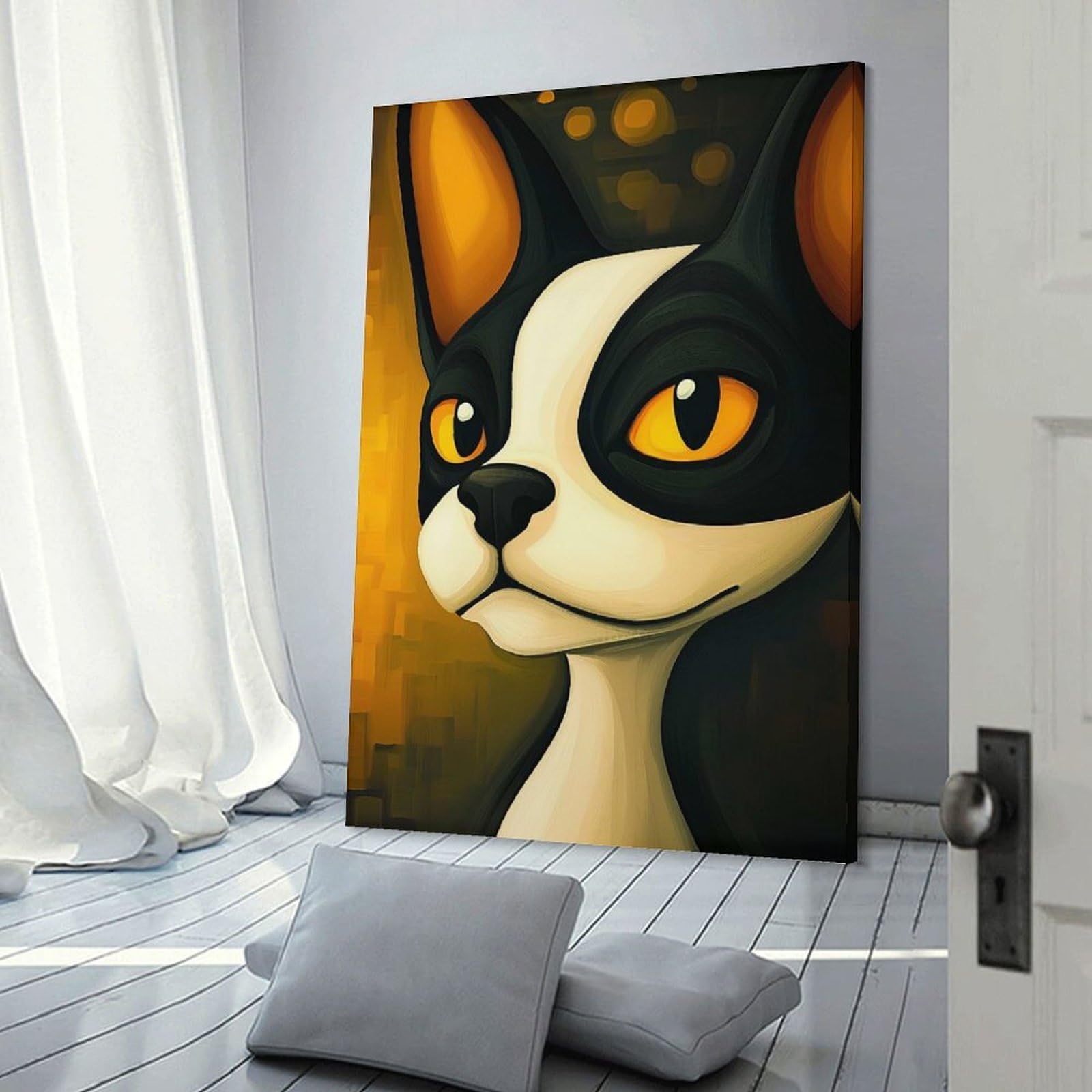 Junmoney Decorative Wall Artwork Black And White Cat Portrait, 20x30inch(50x75cm), for Calm Bedrooms, Home Corners Or Flats, An Easy Wall Refresh for Bedrooms