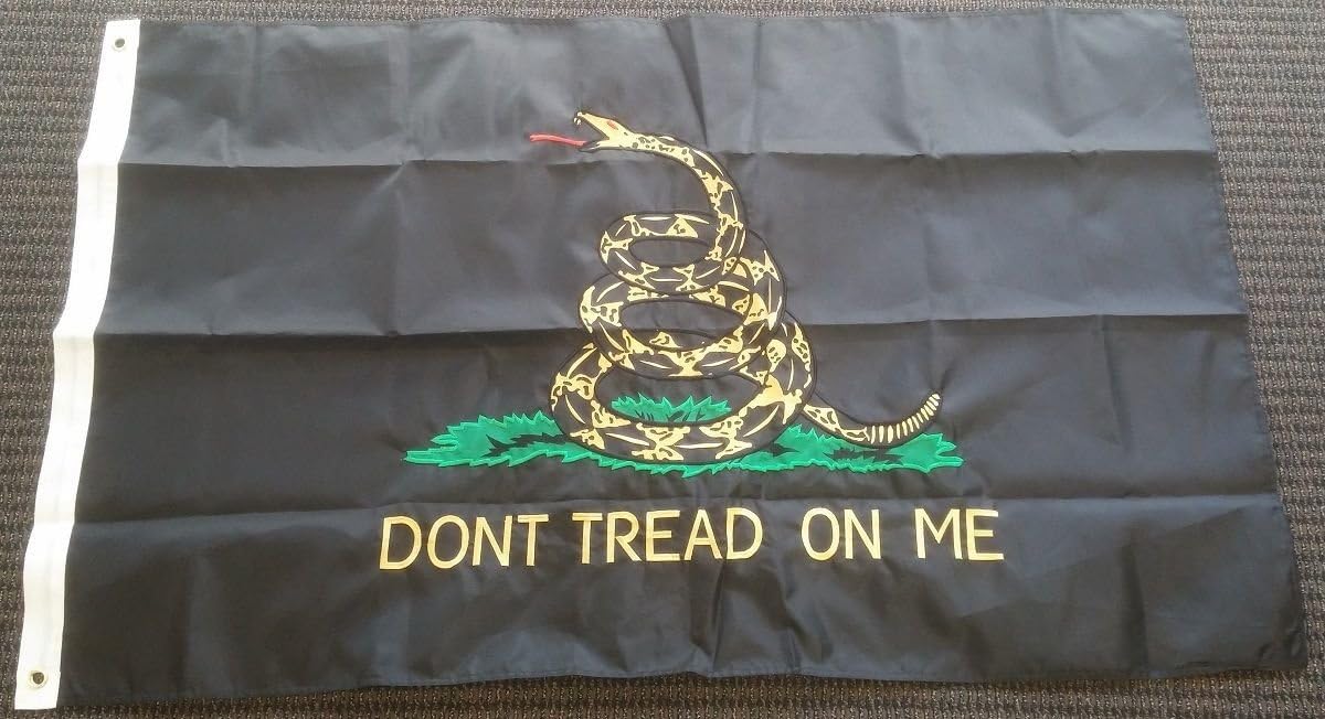 Black Nylon Double-Sided 3' x 5' Gadsden Dont Tread on Me Flag w 2 Metal Grommet Holes