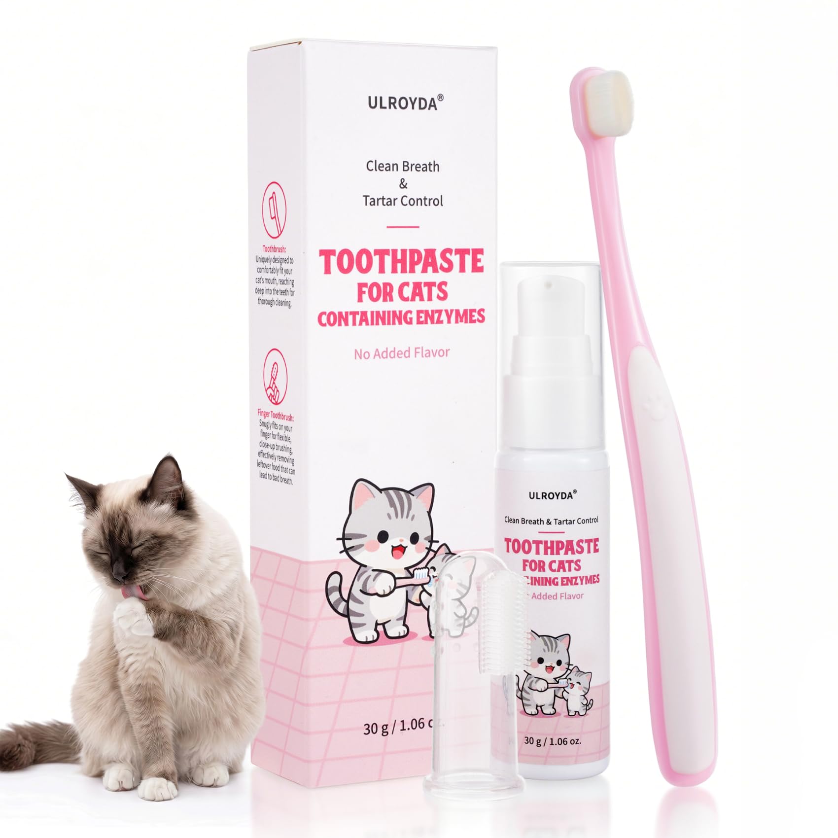 Dentifrice Enzymatique pour Chats - Kit Dentaire avec Brosse, Gel sans Parfum Contre la Plaque et Mauvaise Haleine, Prévient Le Tartre - 30g