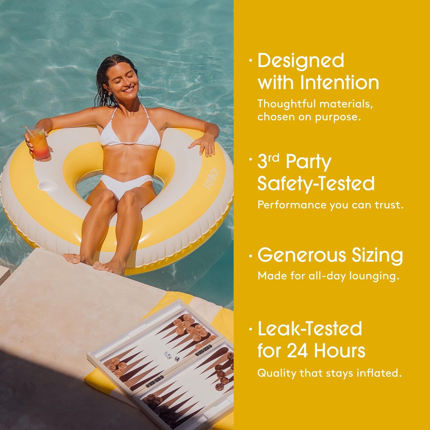 FUNBOY Giant Inflatable Yellow Cabana Tube Float, Donut Style Pool Float, Luxury Raft for Summer Pool Parties and Entertainment Large