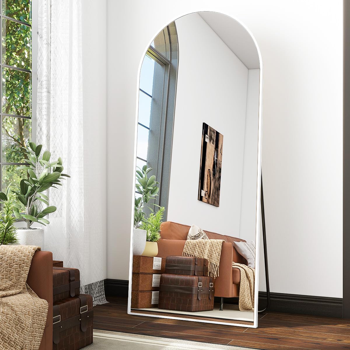 Koonmi Arched Full Length Mirror with Stand, 165 x 60cm, White