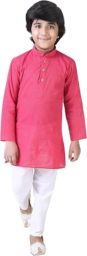 Studio Shringaar Boy's Handloom Cotton Solid Kurta Pyjama Set
