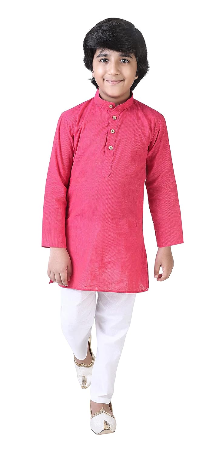 Studio Shringaar Boy's Handloom Cotton Solid Kurta Pyjama Set