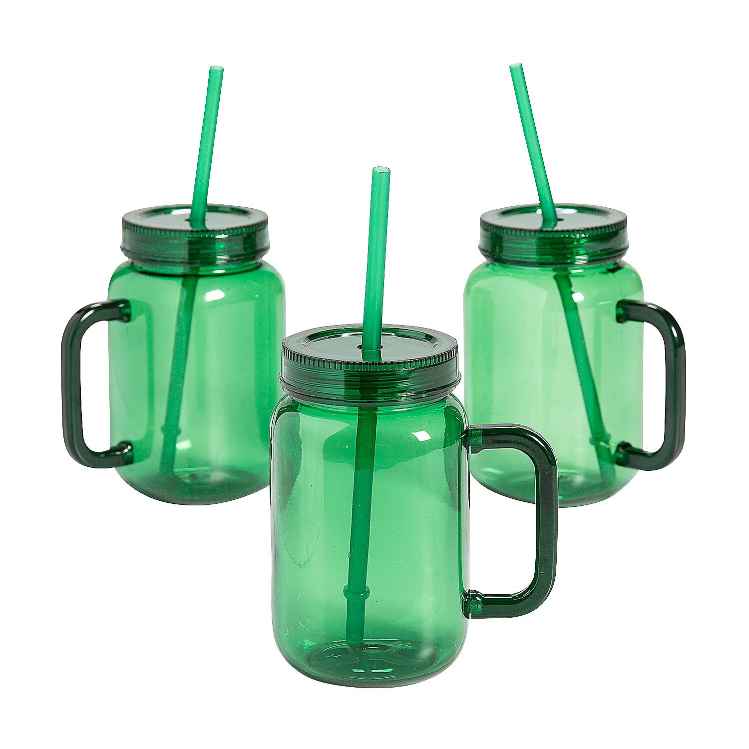 Fun Express 16 oz. Green Reusable Plastic Jar Mugs with Lids & Straws - 6 Ct