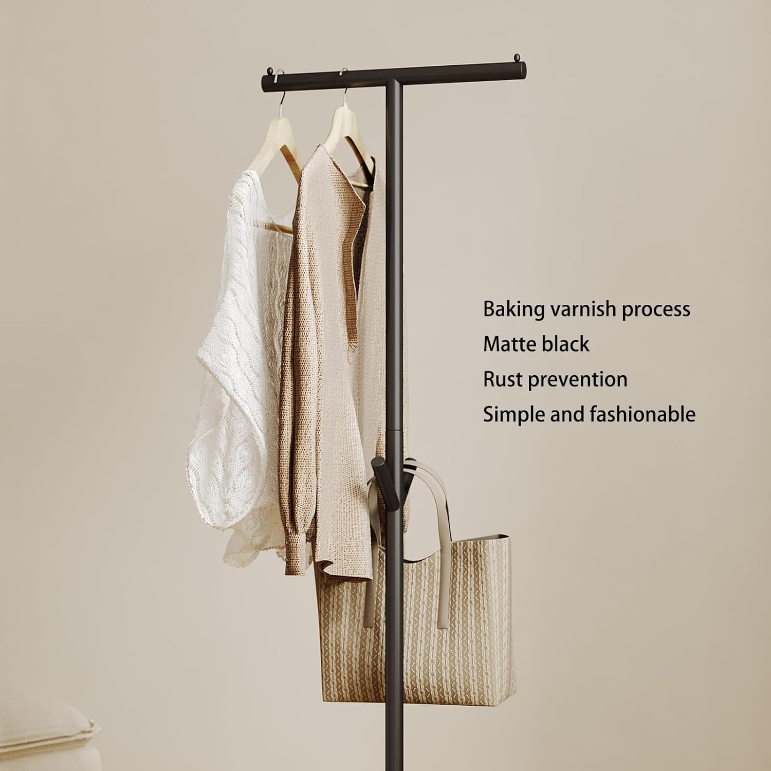 Modern Coat Rack Freestanding,Metal Standing Coat Rack Coat Tree with a geometric cast iron base and hooks,T Shaped Coat Hanger Stand for Coats, Hats, Bags, Purses, for Entryway, Hallway