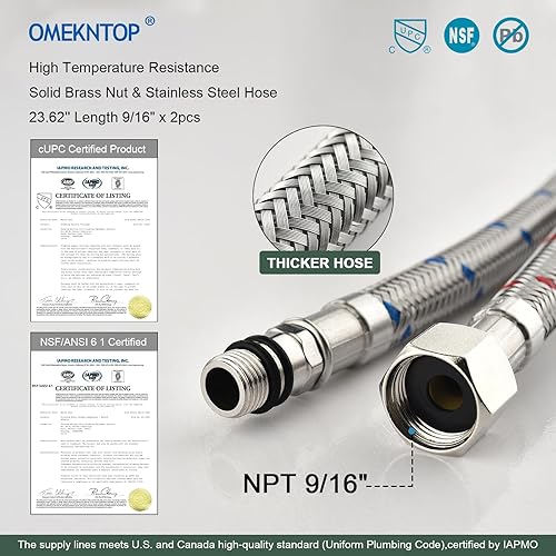 Miniatura 3 de OMEKNTOP Grifo de baño de níquel cepillado, 8 pulgadas, cascada, grifo de lavabo de 3 agujeros, grifo de baño con drenaje desplegable y manguera,