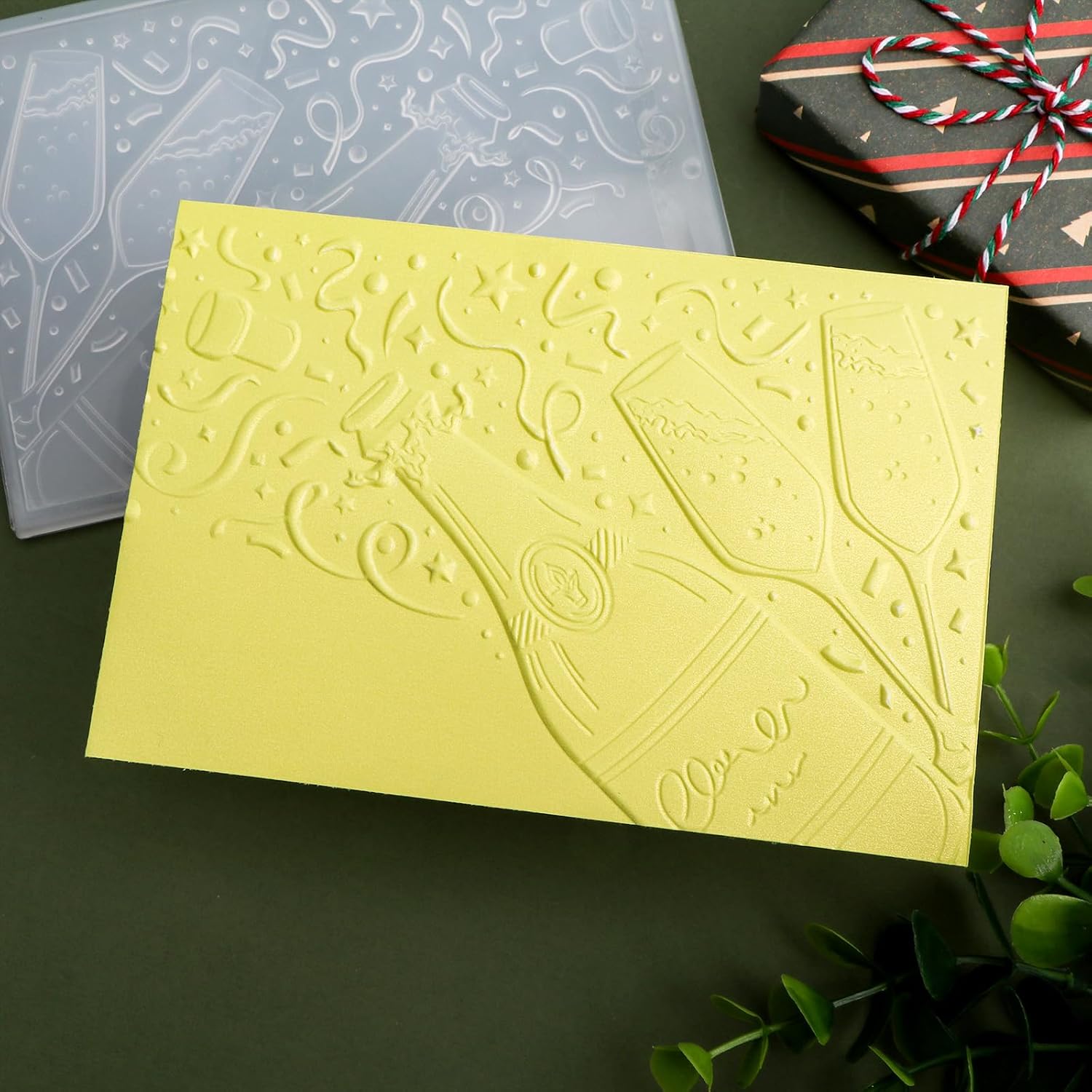 Briartw 3D Embossing Folder for Card Making Adding Textured Detail to Paper Crafting 6.3x4.5inch Clear Texture Plate Perfect for Heavyweight Cardstock (≥250gsm/92lb),Celebrate Texture Template