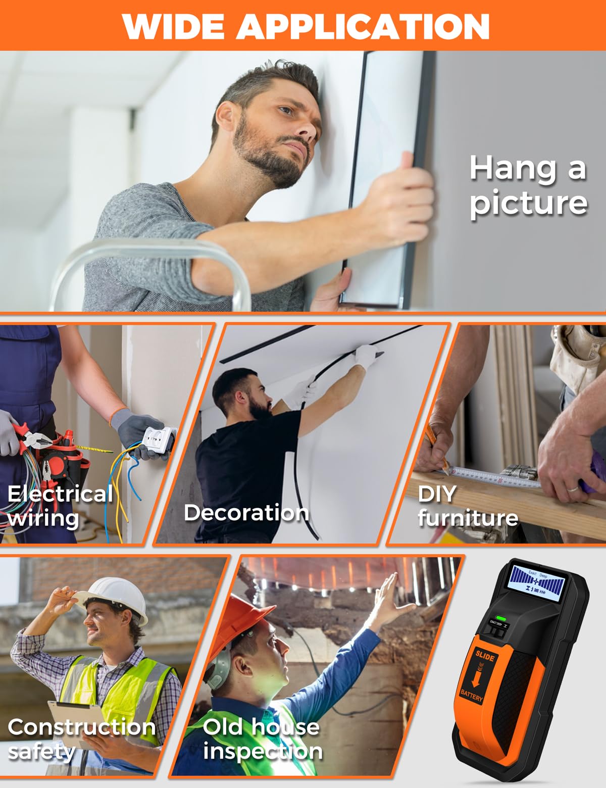 POROMETISTO DSF05 Stud Finder - Locate Studs & Wires -7
