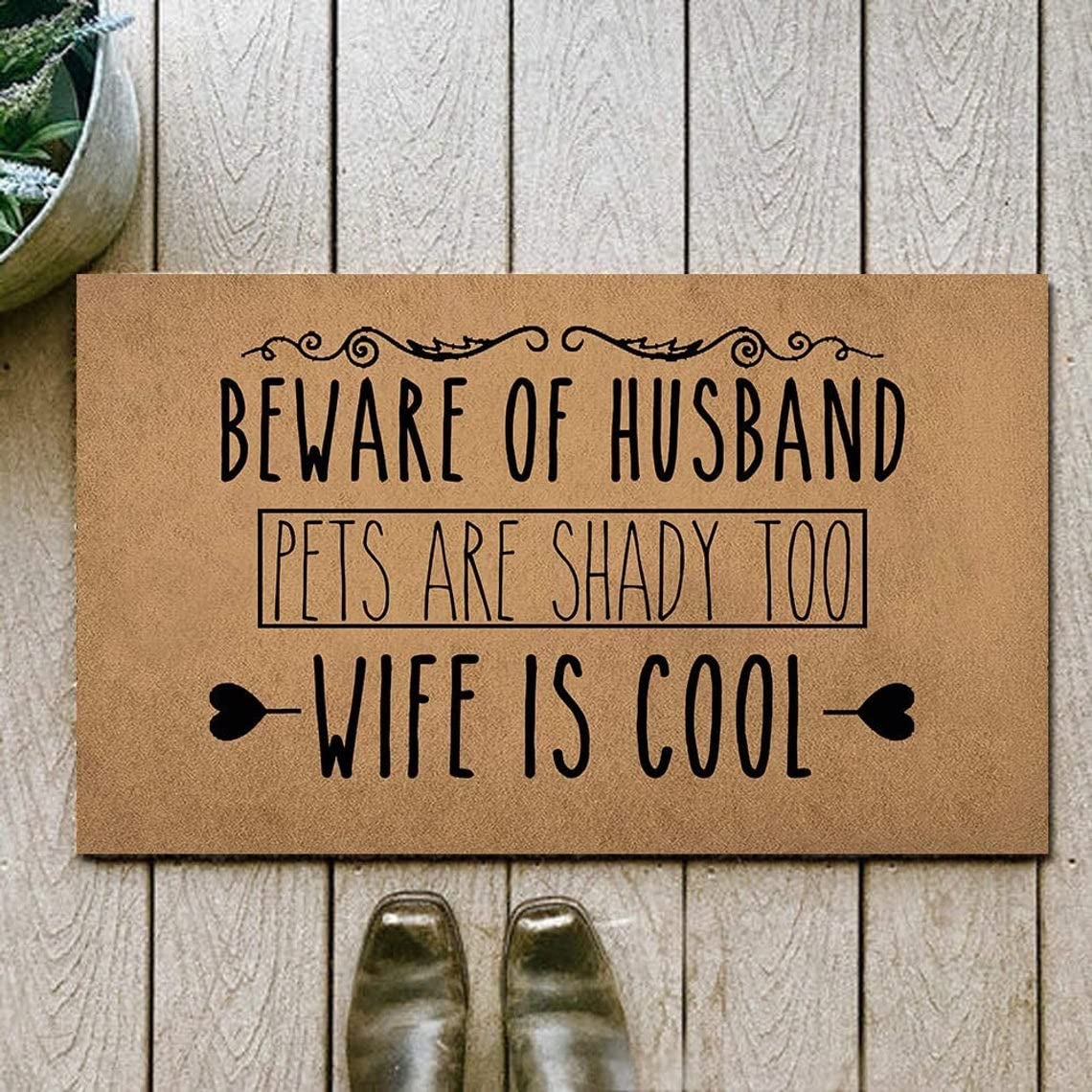 Ensound Beware of Husband Pets are Shady Too Wife is Cool Doormat,Funny Flannel Floor with Non-Slip Rubber,Family Home Decorative Welcome Doormat 36x24 Inch