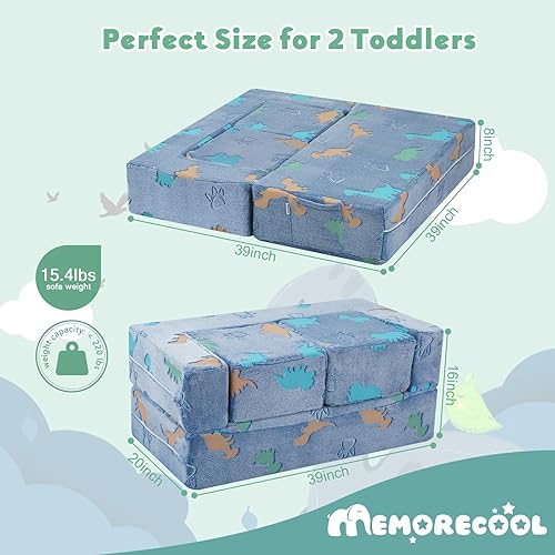 Miniatura 155 de MeMoreCool Sofá modular para niños, sofá convertible suave para niños, silla de espuma de felpa plegable gris para diversión en la sala de juegos de