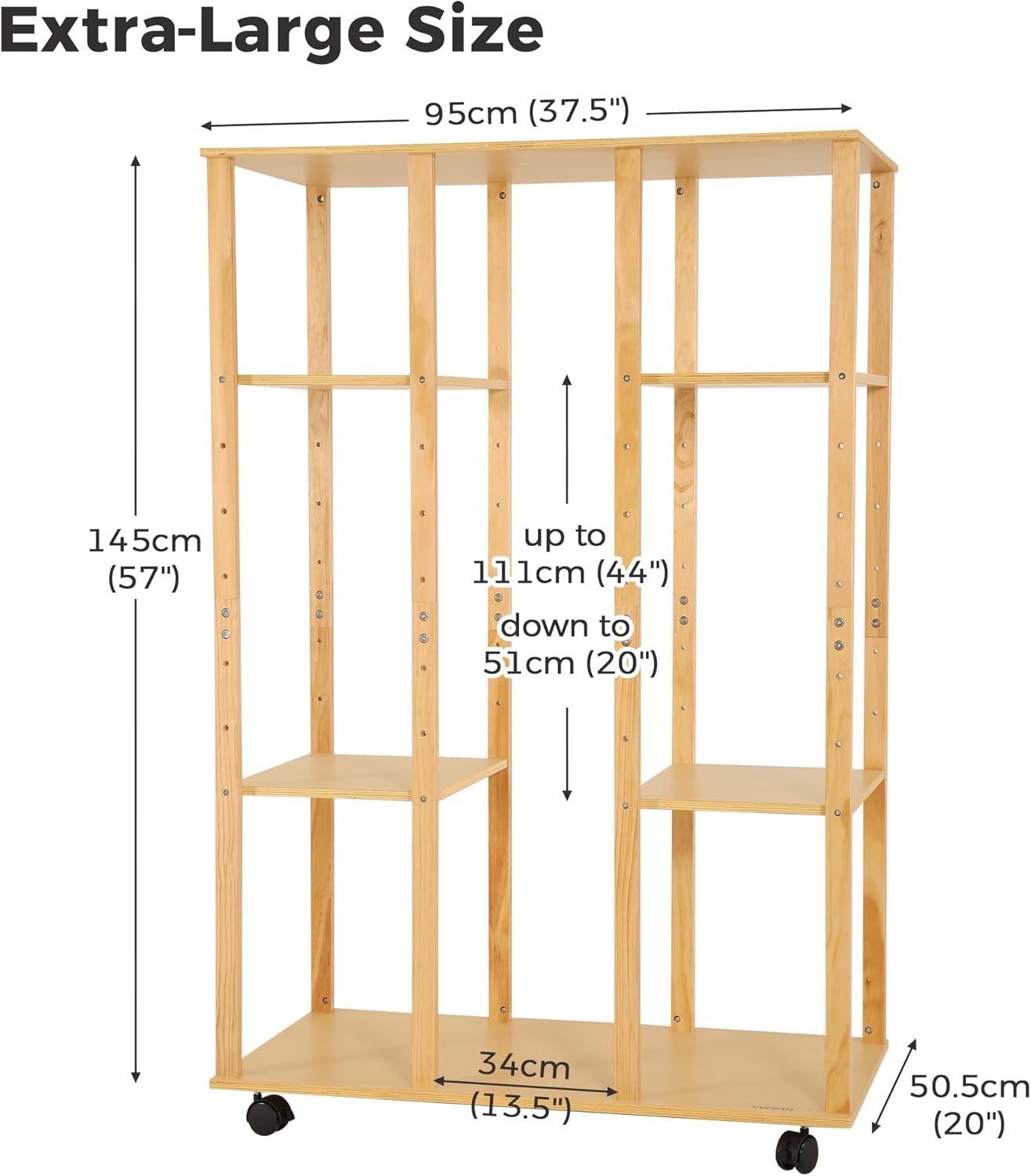 VISWIN Extra-Large Art Storage Rack with Wheels - Adjustable Wooden Drying & Display Rack for Canvas, Panels, Prints & Artworks, Multi-Tier Art Organizer for Studios & Galleries – Natural