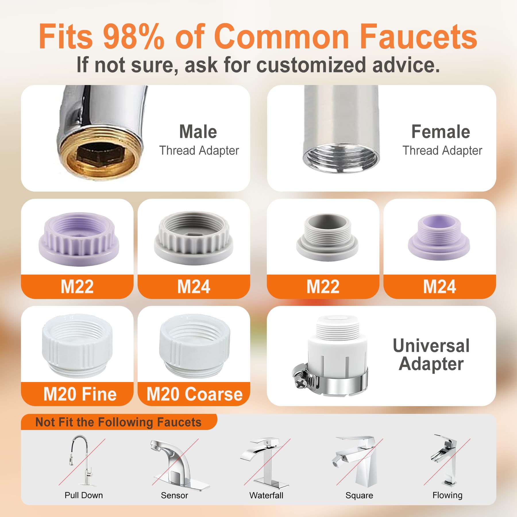 Water Filter for Sink Faucet with Universal Adapter, Removes 99% of Lead, 800 Gal Tap Water Filter System for Kitchen Sink, Reduce Chlorine, 1 Washable Durable Ceramic Filter