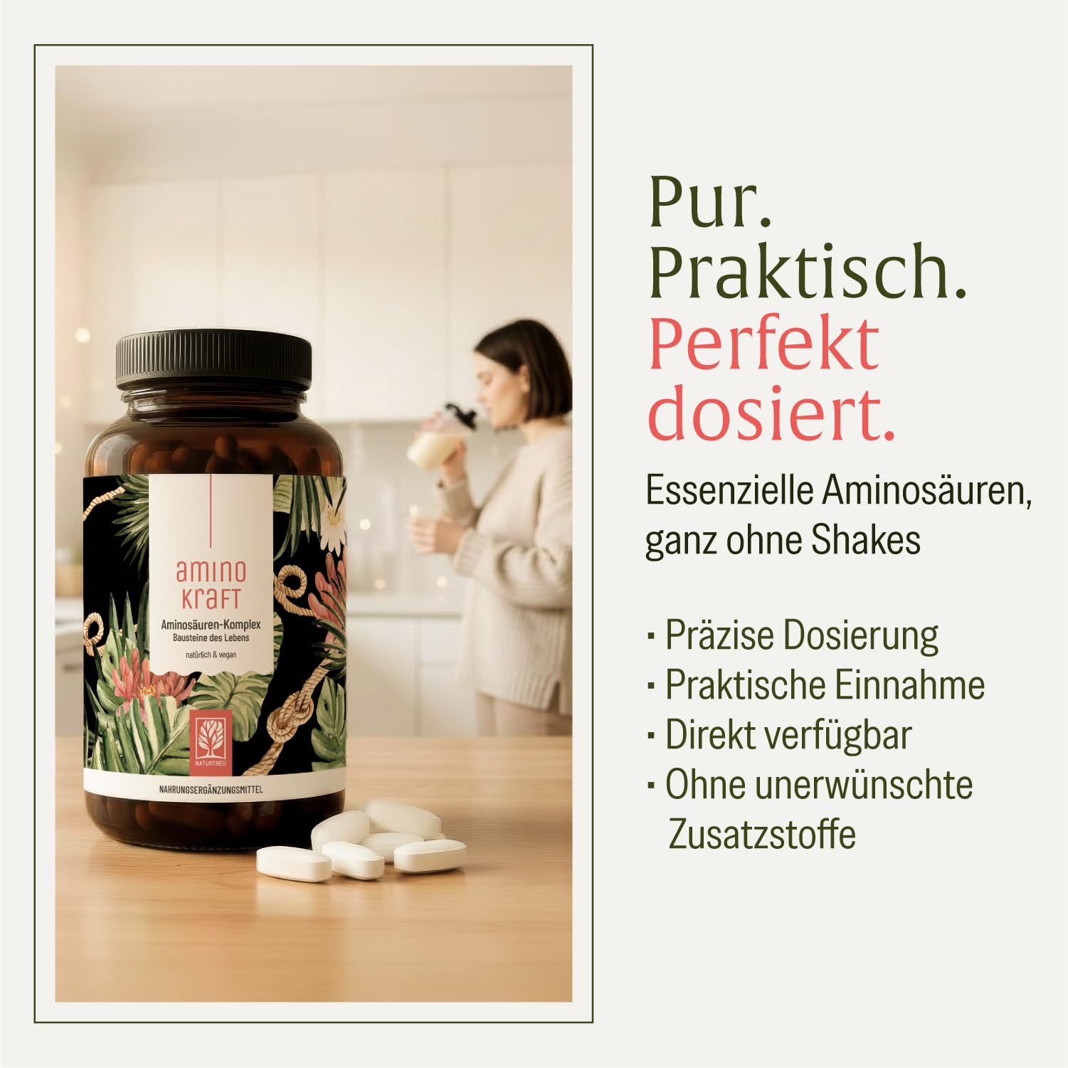 Aminosäuren Komplex hochdosiert - 180 vegane Amino Tabletten mit je 6000 mg pro Tagesdosis mit 12 verschiedenen Aminosäuren - EAA Pattern Presslinge von NATURTREU