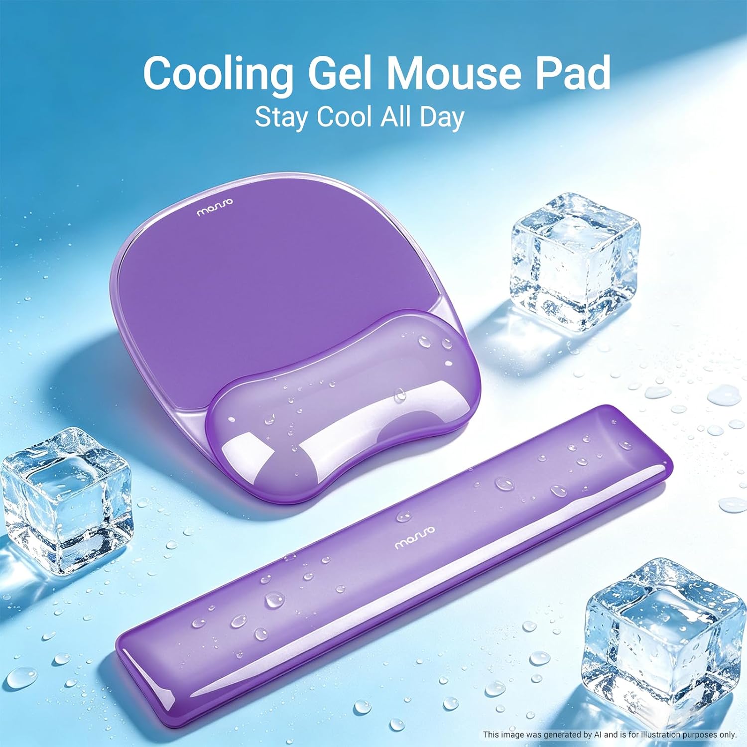 MOSISO Cooling Gel Wrist Rest Support for Mouse Pad&Keyboard Set, Purple image 2