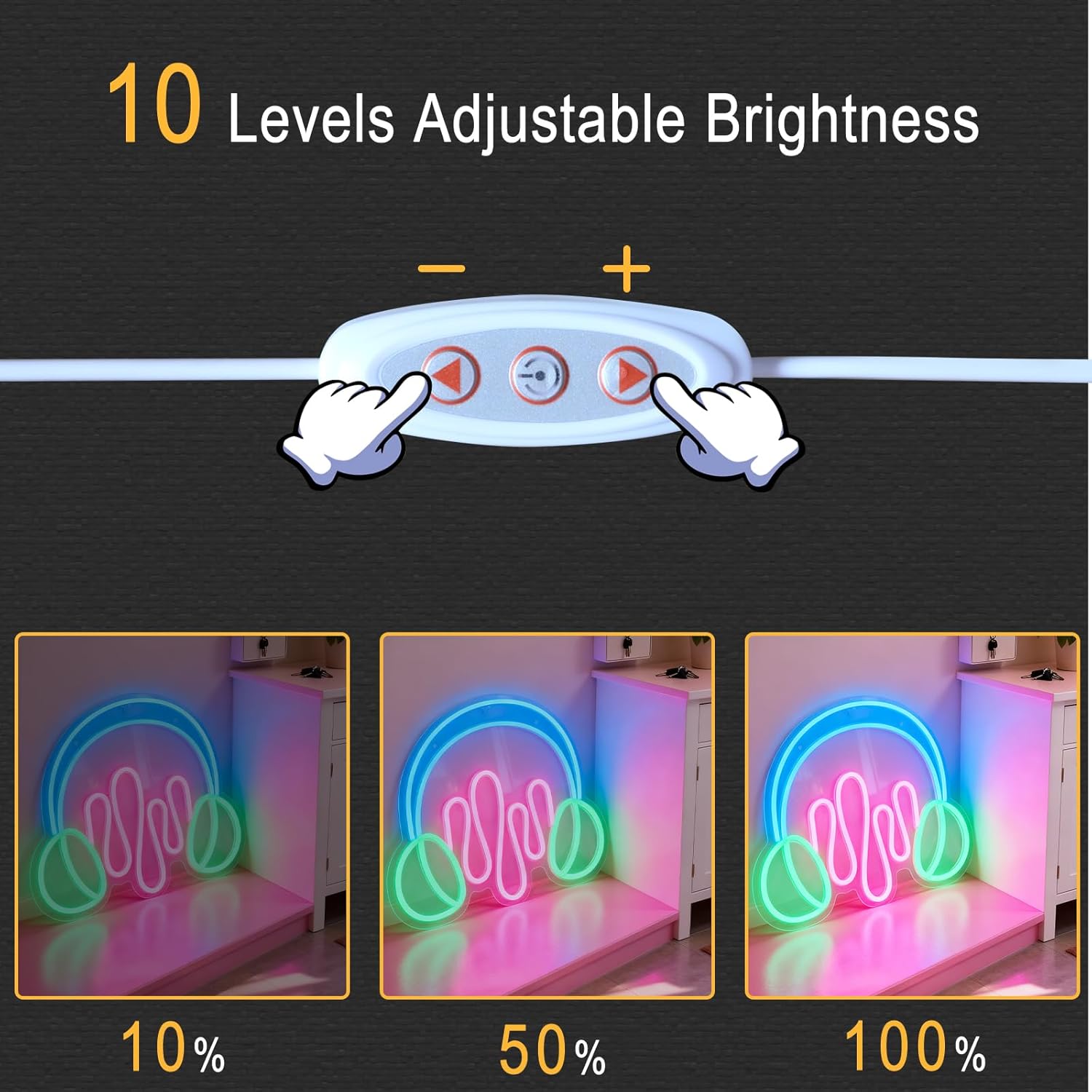 Headphone Shape LED Neon Sign, USB Powered Dimmable Decorative Neon Light for Home Bedroom Music Room Gaming Space Wall Table Decor Music Theme Party Gift for Teen Boy Girl 14.2 x 12.4 In