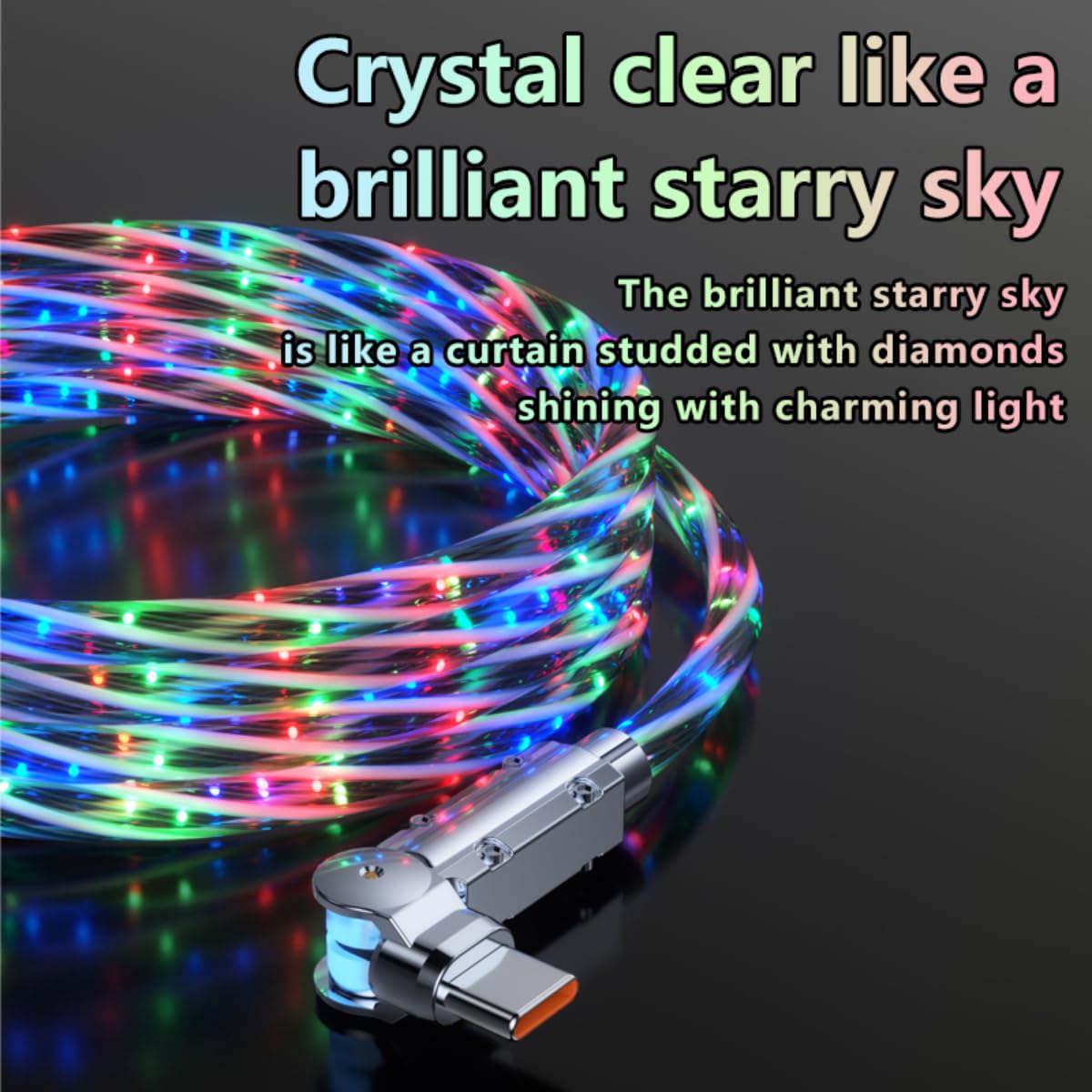 Light up USB-C Cable 2 Pack 5ft Right Angle USB C to USB C Cable Multicolored RGB Colorful Starry Sky Type C to C LED Cable Type C Charger Cord for iPhone 17 16 15 Samsung Galaxy S25 S24 S23,Laptops