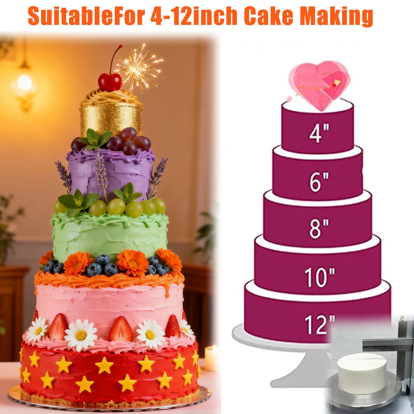 Lisseur Gateau Patisserie Électrique Et Plateau Tournant Automatique, Vitesse Réglable pour Gâteaux De 10 À 30,5 Cm, Équipement De Boulangerie Professionnel