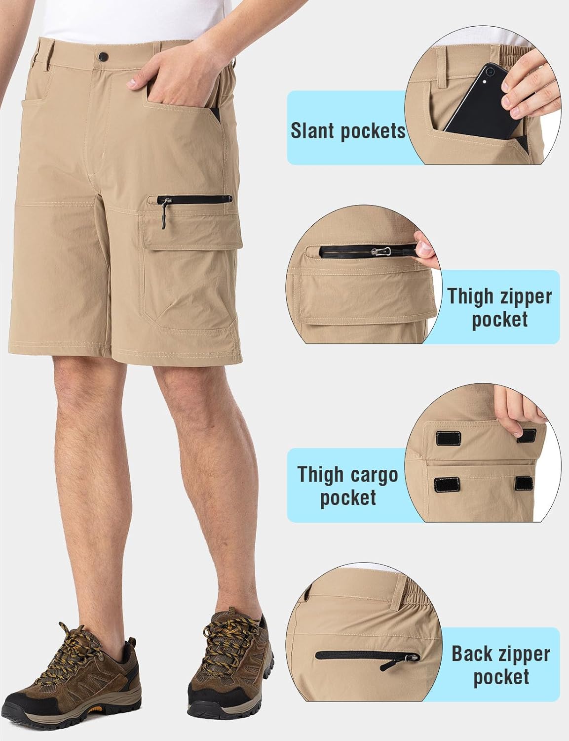 Rdruko Men's Hiking Shorts 9" Quick Dry Lightweight Water Resistant Work Outdoor Shorts with 5 Pockets - Image 5