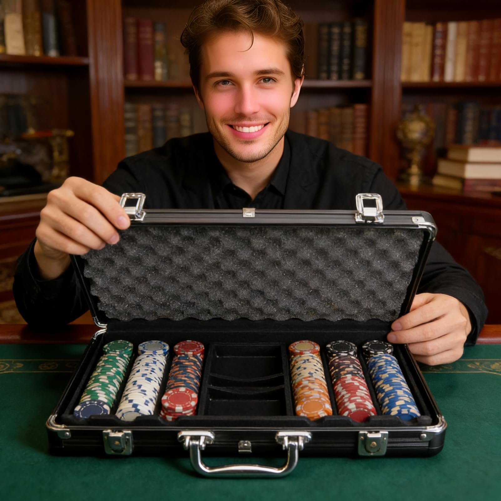 Poker-Chip-Koffer leer – Legierungs-Reisebox, kompakter Gamng-Träger | Robustes Turnier-Aufbewahrungsdesign mit 300 Kapazitäten und schützender Innenpolsterung, vielseitiger Freizeit-Chip-Organizer