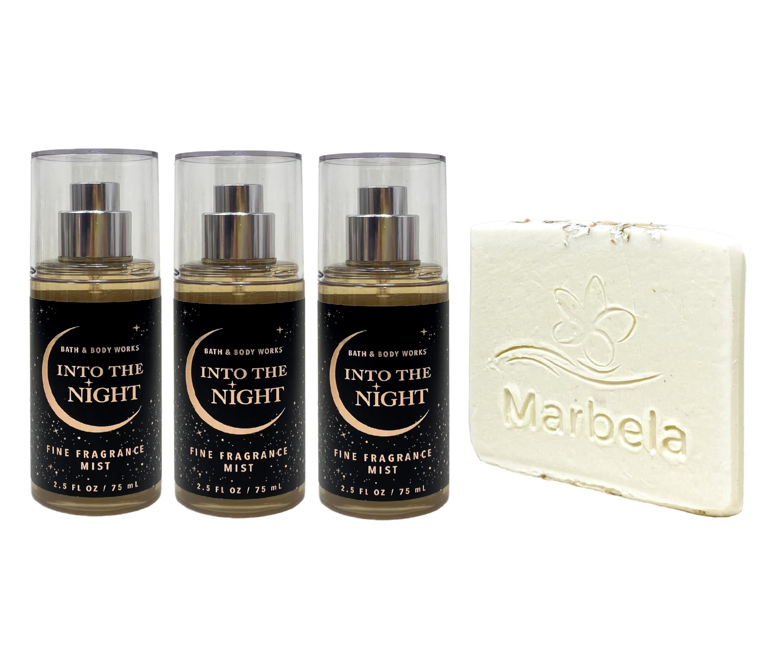 Bath & Body Works Into The Night 3 Piece Mini Fragrance Mist Bundle with a Natural Oats Sample Soap - Travel Size