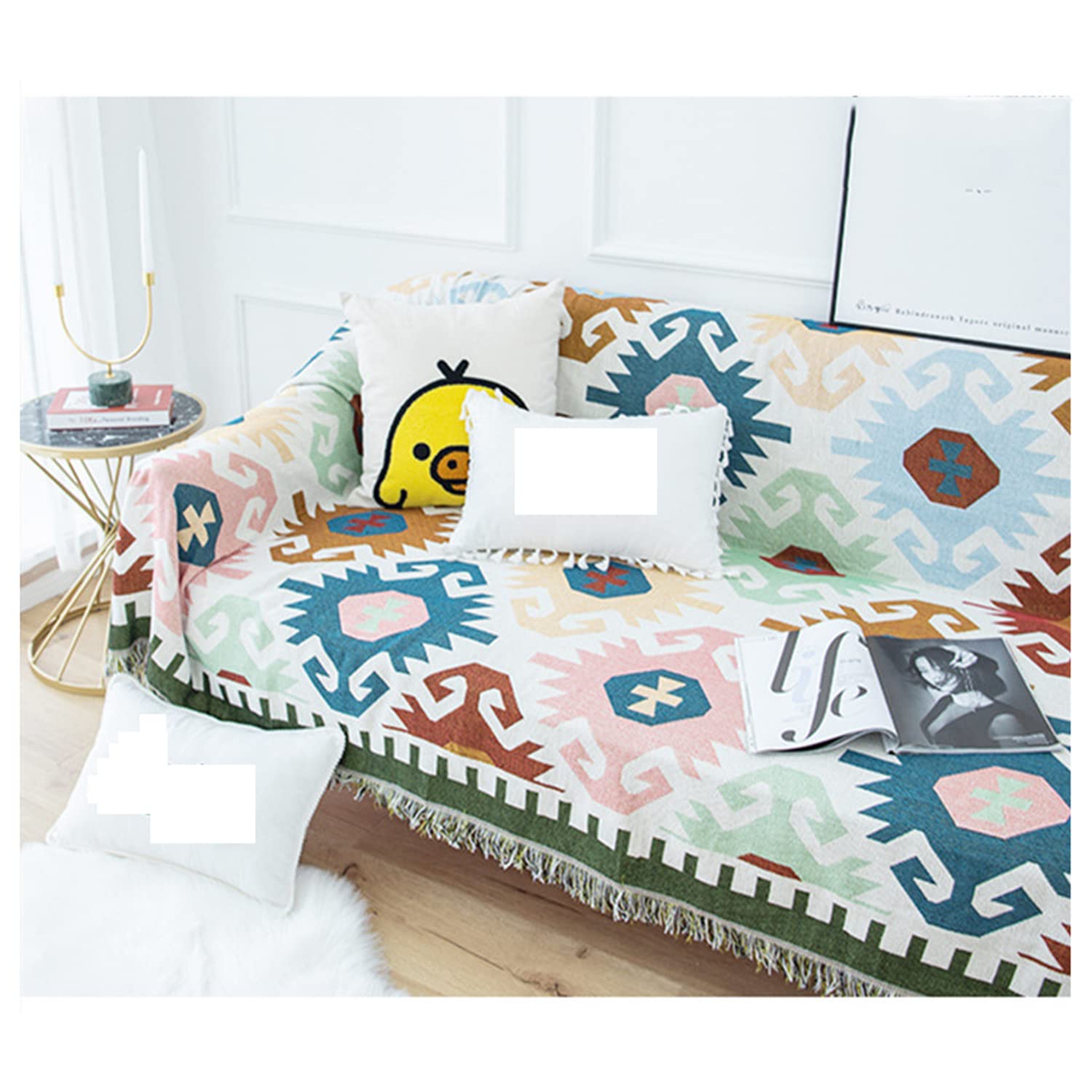 KUOSHAOYE Sofa Bedspread Sofa Double Sided Couch Throw Blanket with Fringe Decorative Boho Knitted Throw Travel Blanket Nap Throw for Armchair Couch and Be(Size:230 * 340cm/91 * 134in,Color:style 9)