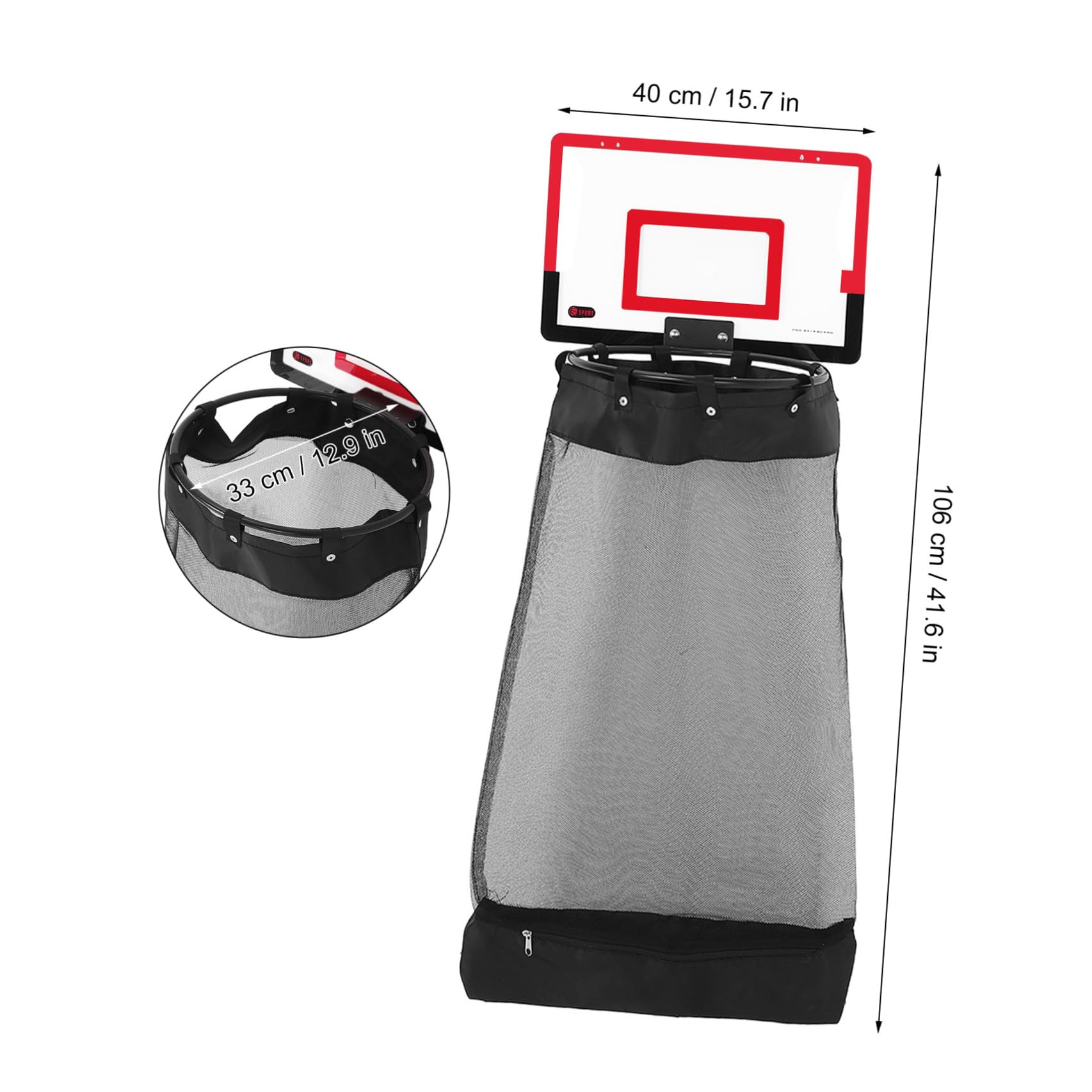 PRETYZOOM Basketball Platzsparend Roter mit Reißverschluss Wäschekorb und Universellen Haken Kunststoffnetz 106x40x33 Cm für Kinderzimmer und Studentenwohnheim