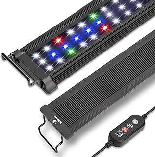 Aquarium Beleuchtung, Aquarium LED Vollspektrum Beleuchtung, 10 Stufen der einstellbaren Helligkeit, 45W 24/7 Allwetter-Beleuchtungsmodus, mit einziehbarem Ständer für Aquarien Größen 85-115cm