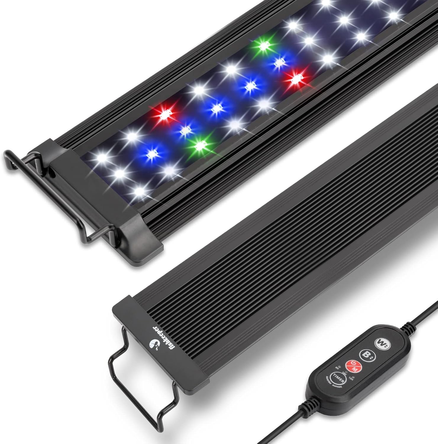Aquarium Beleuchtung, Aquarium LED Vollspektrum Beleuchtung, 10 Stufen der einstellbaren Helligkeit, 55W 24/7 Allwetter-Beleuchtungsmodus, mit einziehbarem Ständer für Aquarien Größen 105-130cm