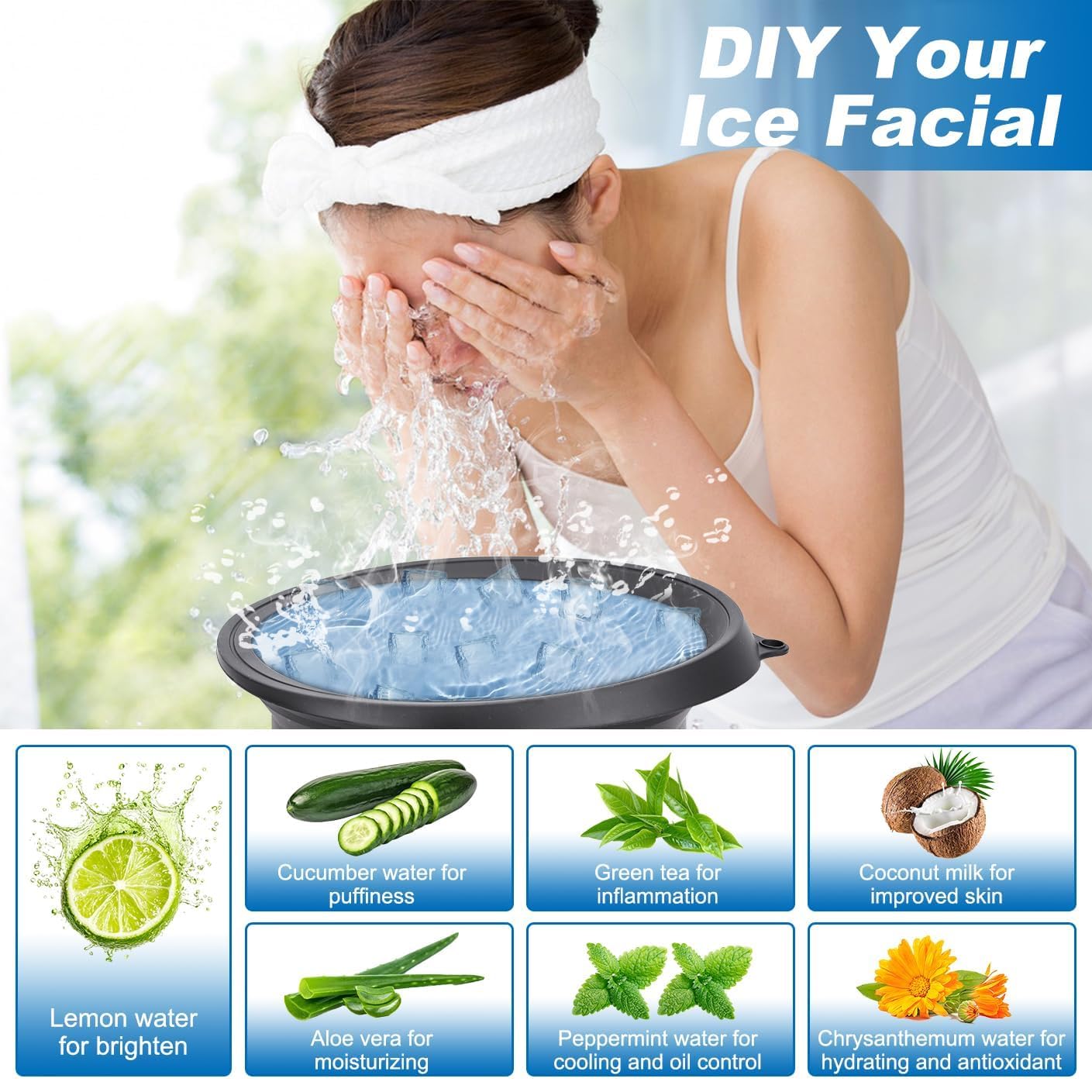 JHBK. Face Bowl for Ice with Built-in Icetray β Collapsible Silicone Facial Ice Bath Bowl for Easy Storage & Carrying,Face Ice Bath Bowl for Cold Plunge Therapy,Facial Plunge Bowl for Home & Travel (Black) 4