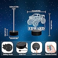 Vista 7 de Luz Nocturna Personalizada de Camión Monstruo, Luces Nocturnas 3D para Niños, Camiones Monstruo para Niños, Iluminación de 16 Colores LED