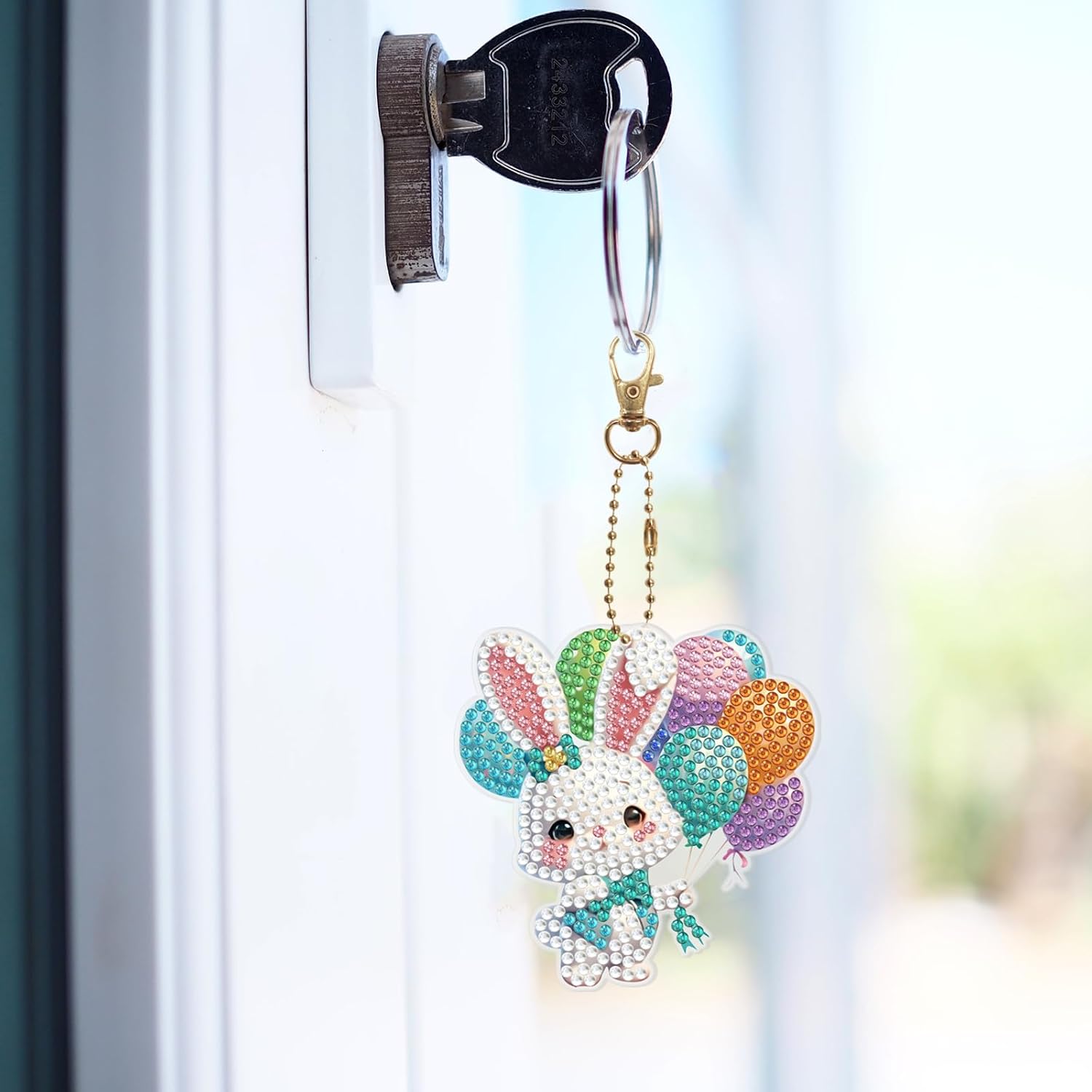 6 Pcs Diamond Art Painting Keychains Easter Bunny Hanging Ornaments DIY Kits 5D Small Diamond Art Key Chains Rings Easter Hanging Decorations Double Sided Special Beads by Number Backpack Charm Decor image 3