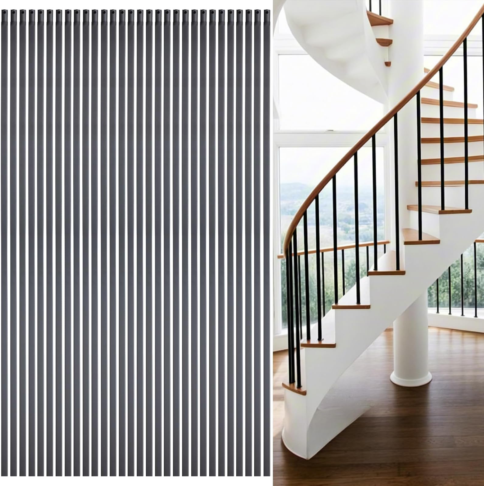 30Pack Wrought Iron Plain Balusters 1/2 Inch x 44 Inch Square Stairs Baluster Deck Balusters Plain Bar Balusters Iron Stairing Balusters Hollow Satins for Indoor Stairs Black