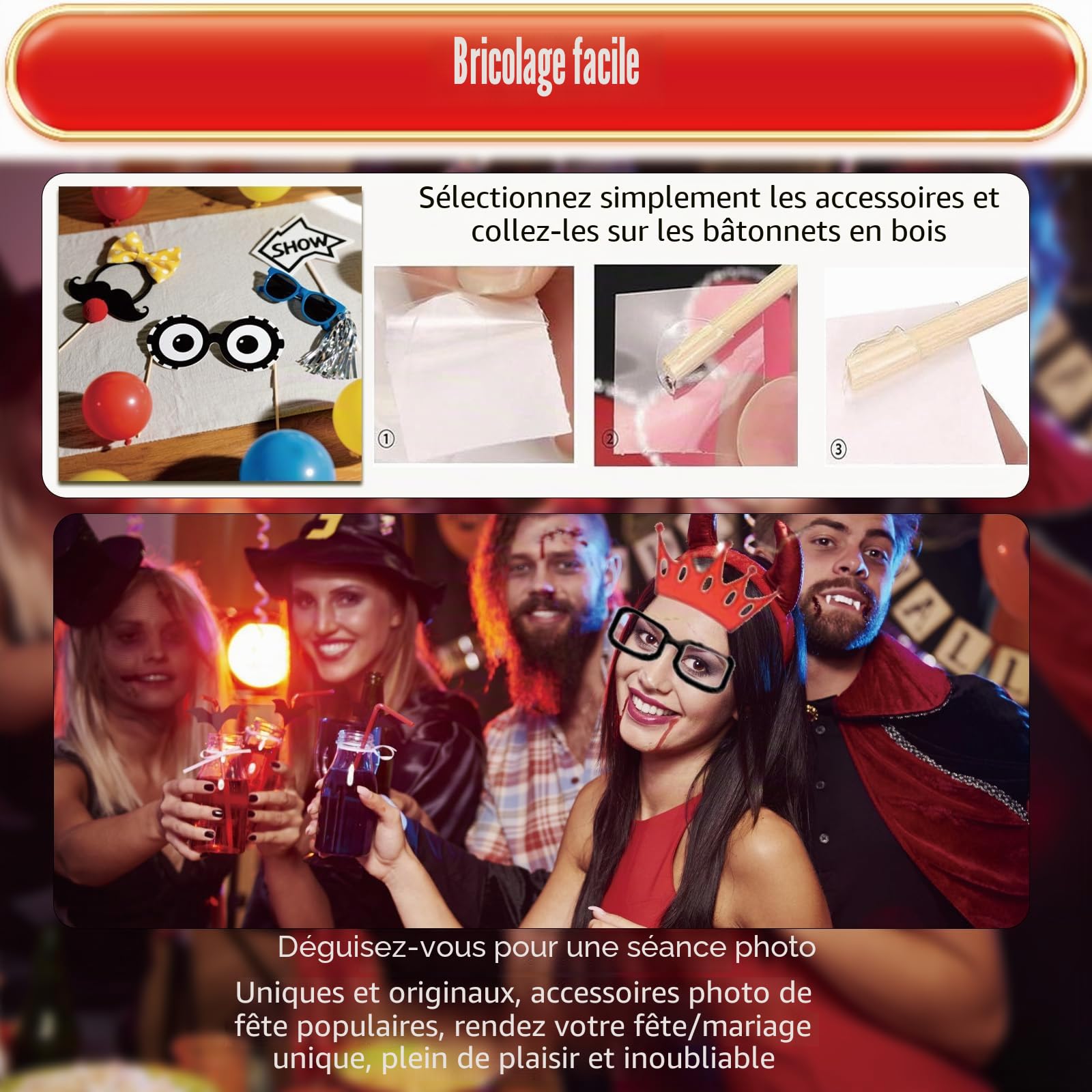 147pcs Accessoires De Cabine Photo,Kit de 147 Accessoires de Fête néon,chapeaux néon, perruques métallisées,lunettes d'obturation, boa colorés, accessoires de photomaton pour mariage, Halloween, Noël