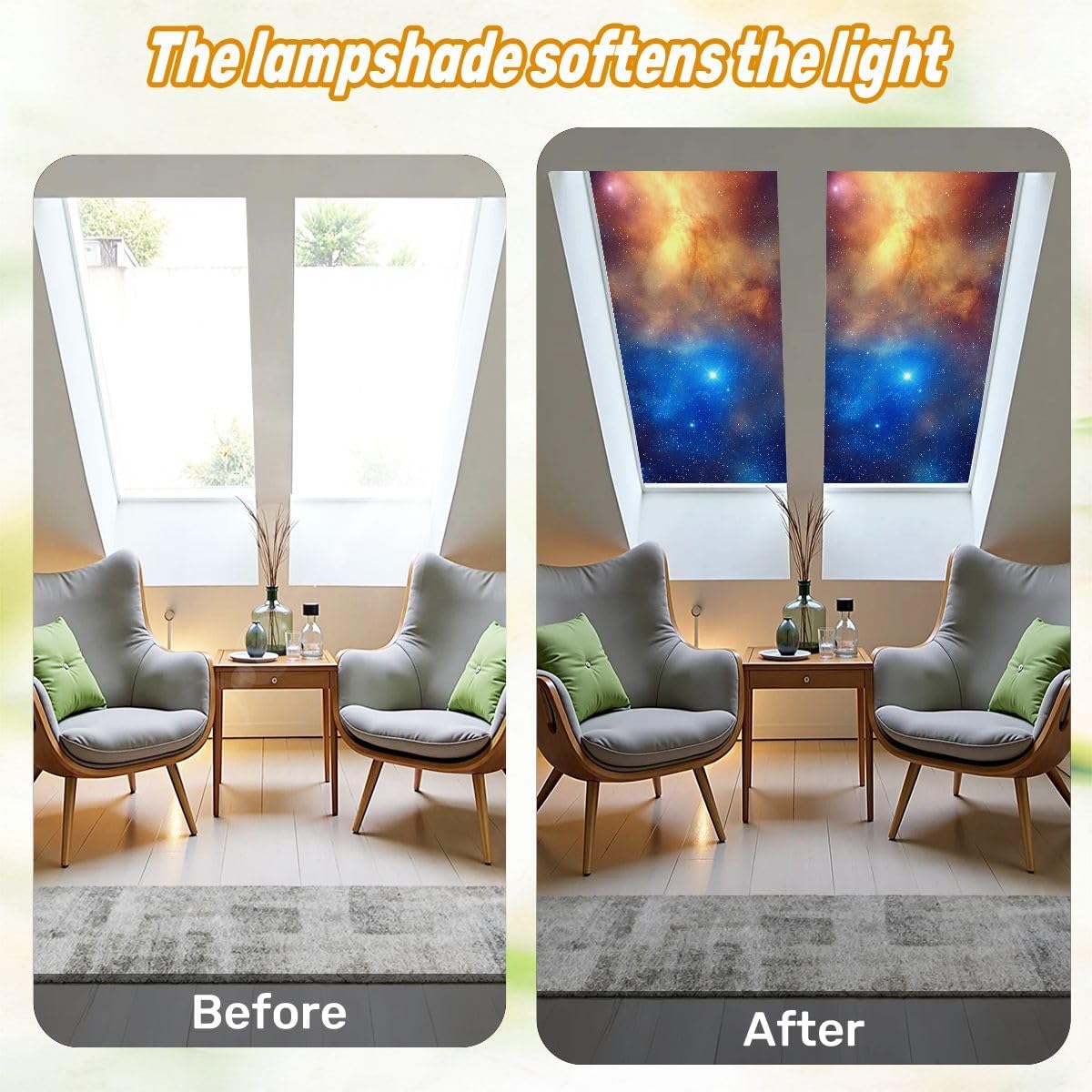 Fluorescent Light Covers for Ceiling Lights Orange Blue Nebula Easy to Install Magnetic Light Filter for Classroom Office Hospitals School Home Decor