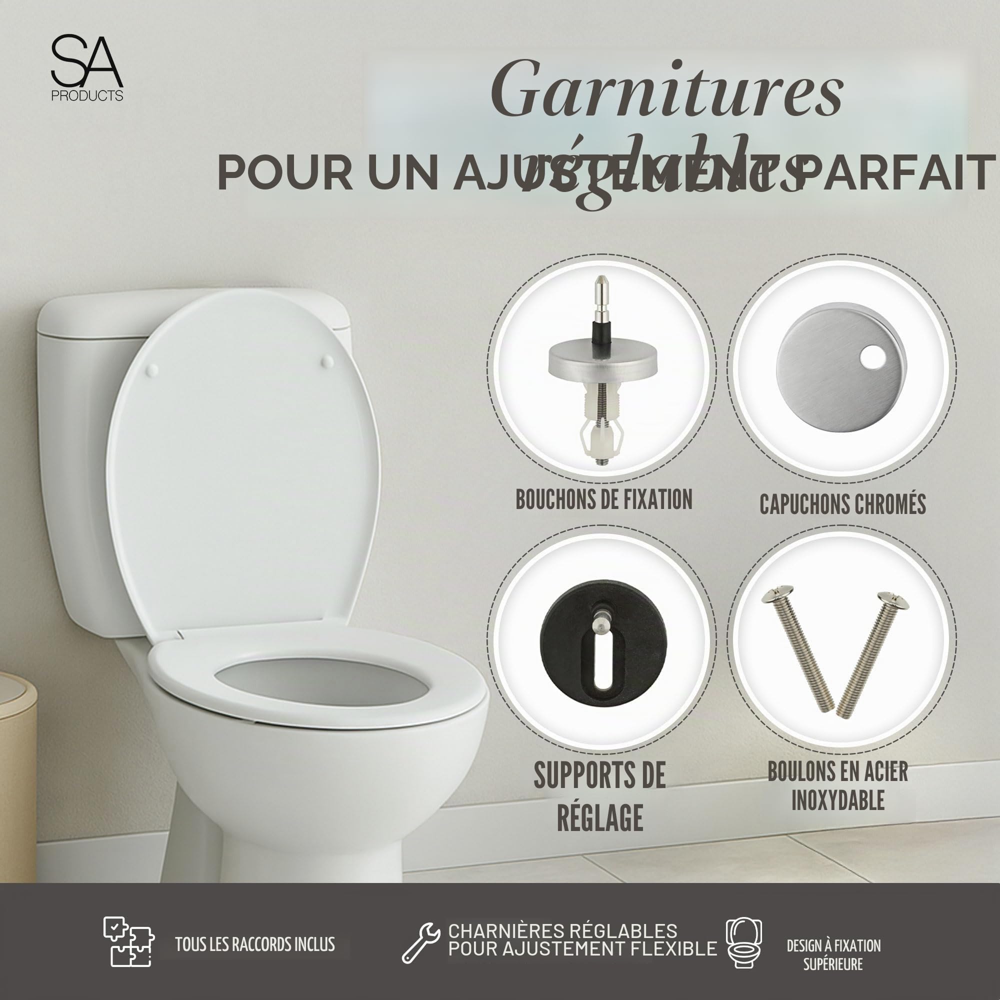 SA Products Lunette WC Clipsable Blanche avec Fermeture Douce | Abattant WC Universel à Déclipsage Rapide | Lunette de Toilette Ovale Thermodur Résistante, Cuvette Toilette Clipsable Facile à Nettoyer