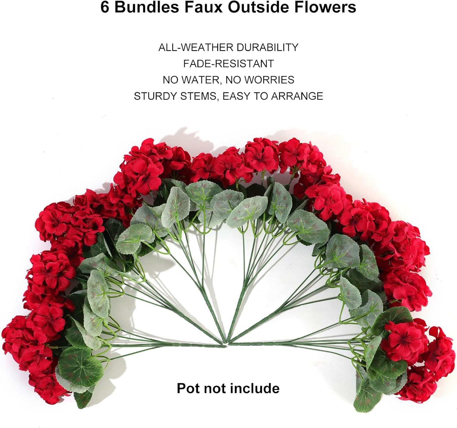 Outdoor Artificial Flowers Red 6 Bundles: Maintenance-Free, Near-Identical to Natural Counterparts, Long-Lasting Vivid Color Retention for Months, UV-Resistant
