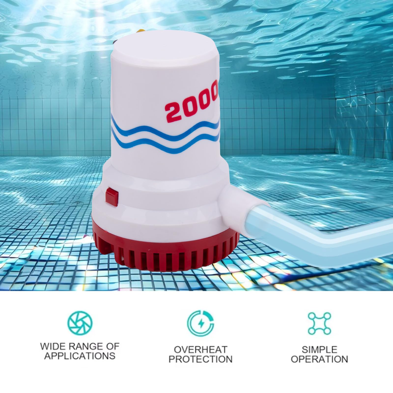 Bomba de achique sumergible de 12 V de 2000 GPH para barco marino | Carcasa resistente a la corrosión. Diseño totalmente sumergible.