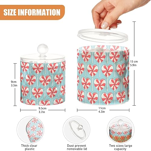 Miniatura 9 de Paquete de 2 frascos dispensadores de boticario Qtip con tapas, recipientes redondos de algodón, recipientes de baño para hisopos de algodón,