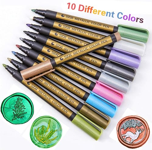 Miniatura 4 de ONWINPOR Juego de bolígrafos metálicos con sello de cera - 10 colores, ideal para invitaciones de boda