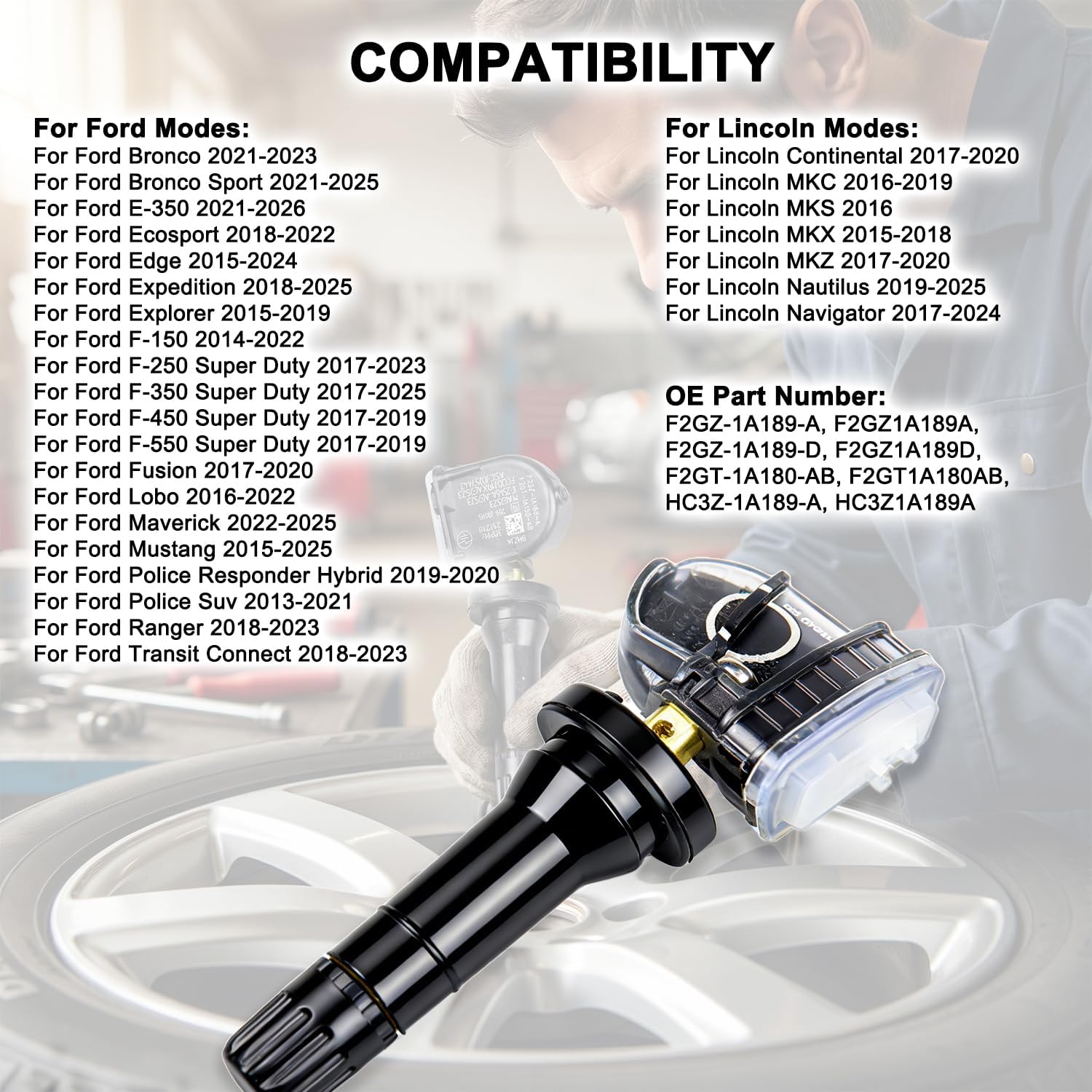 315Mhz Pre-Programmed Car Tire Pressure Monitoring Sensors, TPMS Sensors Set of 4 Compatible with Ford F150 Edge Explorer F2GZ-1A189-A