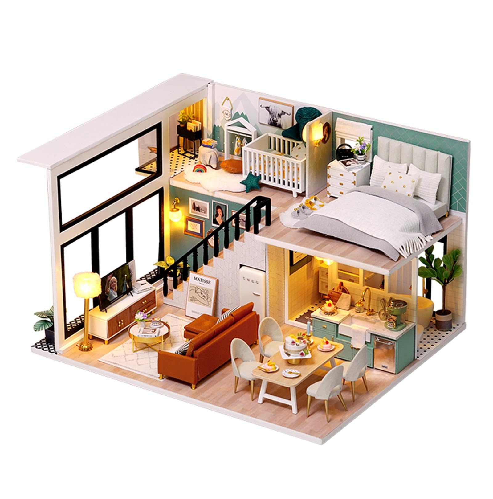 Hallisun DIY Miniature House Kit, Tiny 3D Wooden Double-Layer Apartment, Mini Dollhouse Building Kit with LED, Dustproof Cover & Music Movement, Creative Room Craft Gift for Adults, Family & Friends