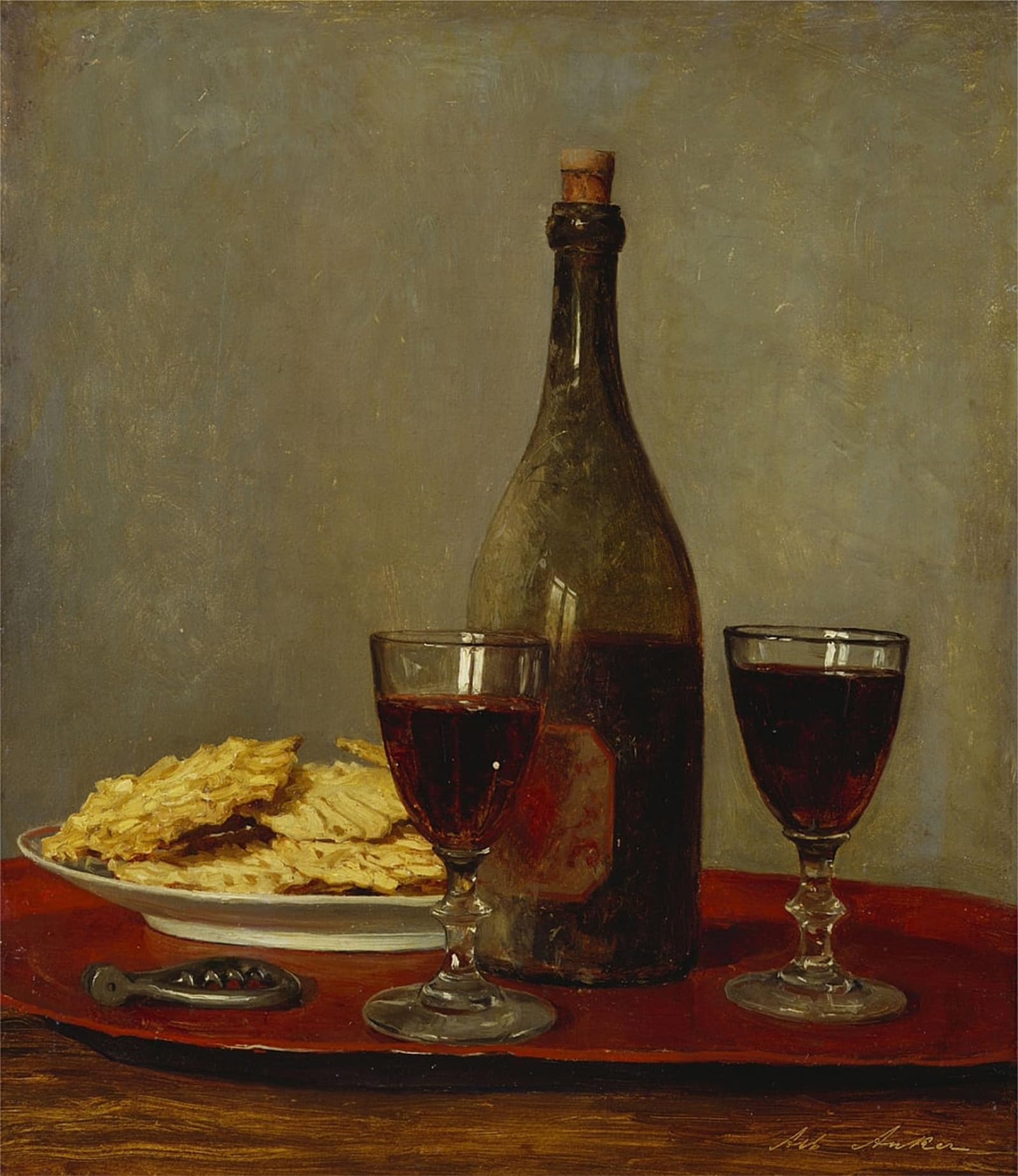 SERENDIPITP Aesthetic Poster Photo Wall Print Retro Picture Still Life with Two Red Wine Glasses by Albert Anker Modern Wall Artwork for Home Decor 60x90cm