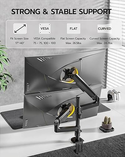 Miniatura 2 de ARES WING Soporte para Monitor Dual - Brazo de Monitor Ultraancho para Pantalla Curva de Servicio Pesado de 17 a 40 Pulgadas hasta 26.4 libras con