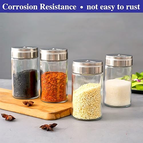 Miniatura 5 de Juego de 4 saleros y pimenteros, salero y pimentero con agujeros de vertido ajustables, recipiente de pimienta y sal con tapa de acero inoxidable,