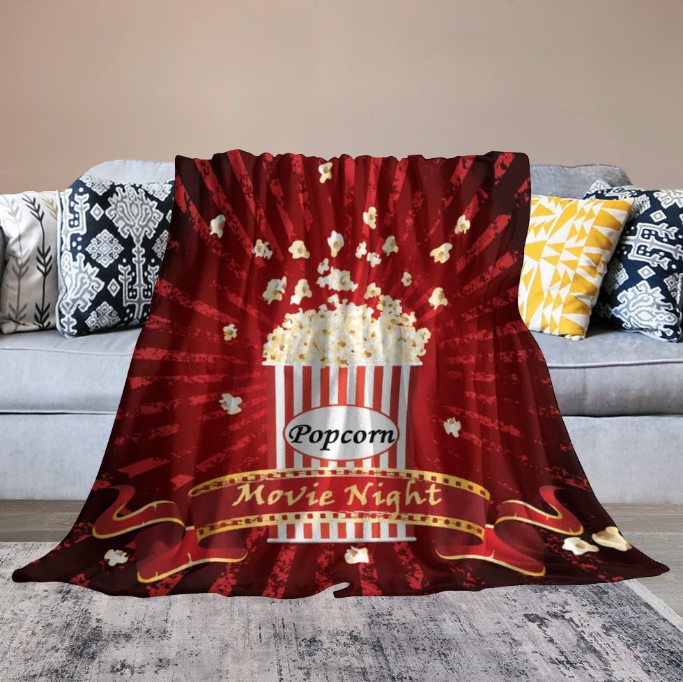 Popcorn Blanket Vintage Red Cinema Popcorn Movie Night Soft Cozy Lightweight Throw Blanket for Bedroom Living Room Dorm Chair Sofa Travel 40x50in - Image 4