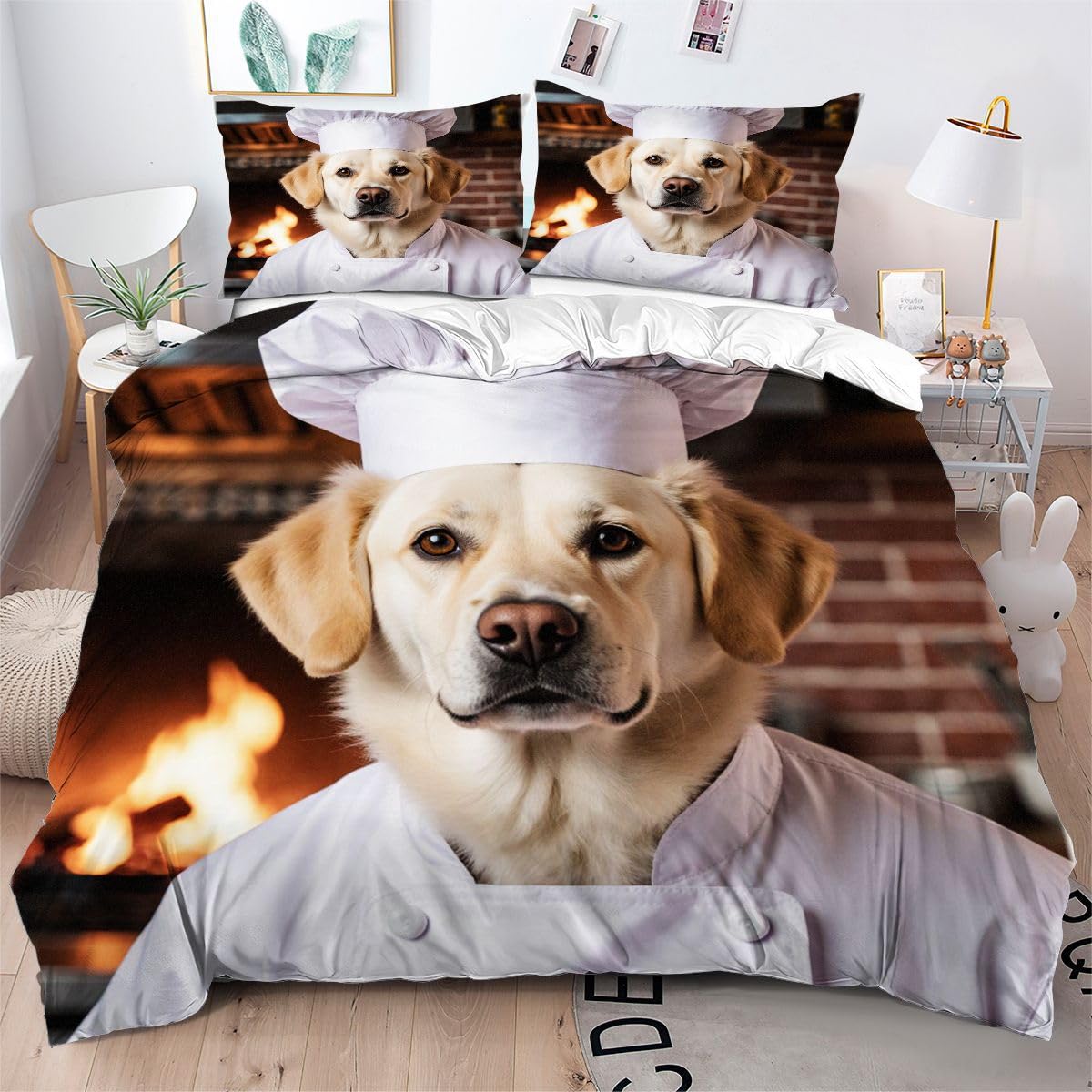 Parure de Lit 160x200 Chien Imprimé pour Chambre d'Enfant et Adulte
