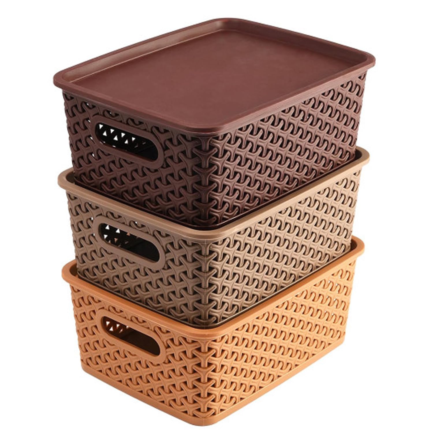 BENAVJI Multipurpose Solitaire Storage Basket with Lid Strong Plastic Material & Side Grip Size Small 25 x 19 x 10.5 Multipurpose Pack of 3 Multicolor-image-42